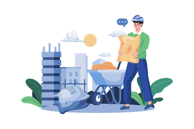 Construction Worker Holding Cement Bag  Illustration