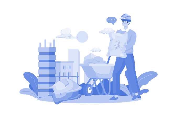 Construction Worker Holding Cement Bag  Illustration