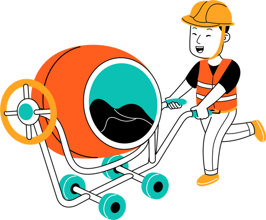 Construction worker holding Concrete Mixer  イラスト