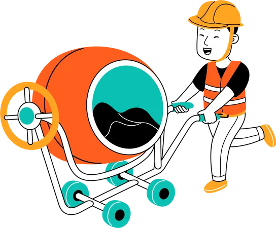 Construction worker holding Concrete Mixer  イラスト