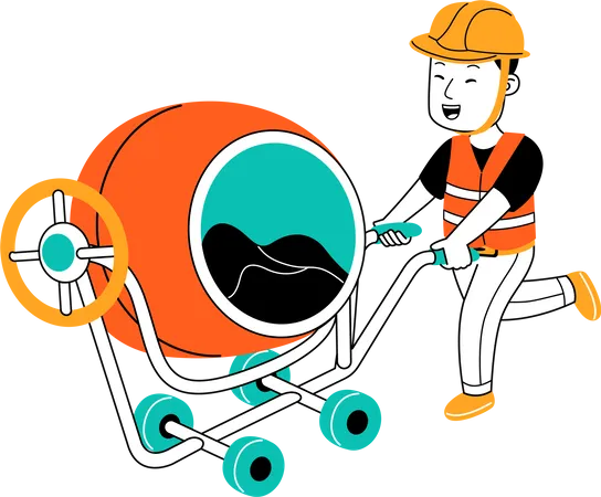 Construction worker holding Concrete Mixer  Illustration