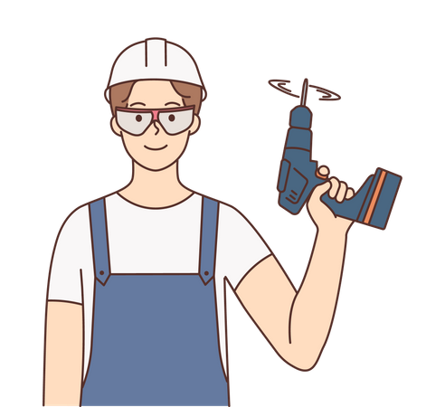 Construction worker holding drill machine  Illustration