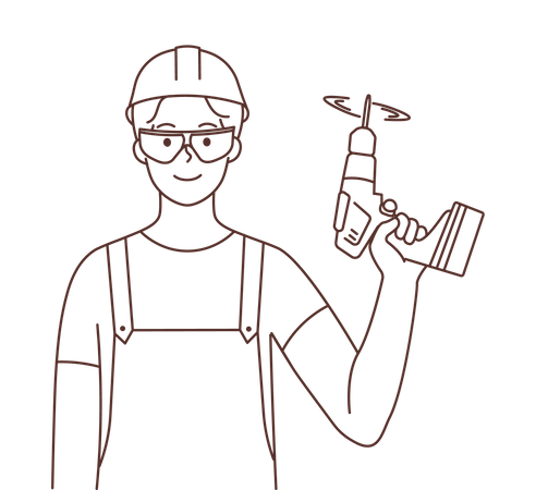 Construction worker holding drill machine  Illustration