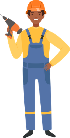 Construction worker holding drill machine  Illustration