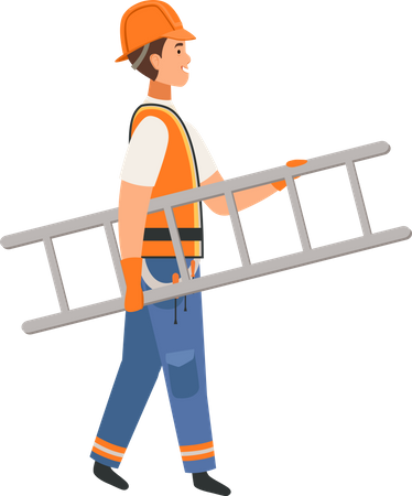Construction worker holding ladder  Illustration
