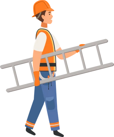 Construction worker holding ladder  Illustration