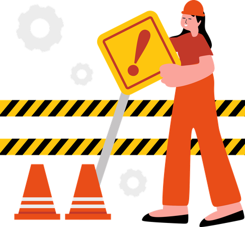 Construction Worker Holding Warning Sign  Illustration