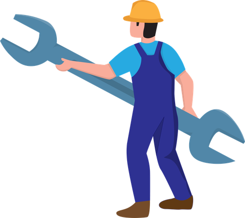 Construction worker holding wrench  Illustration