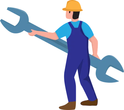 Construction worker holding wrench  Illustration