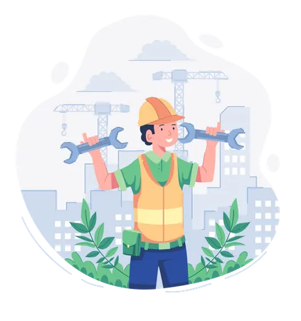 Construction worker holding wrench  Illustration