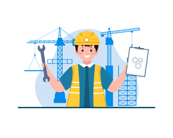 Construction Worker In Protective Wear Illustration