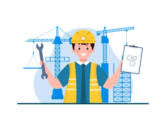 Construction Worker In Protective Wear  Illustration