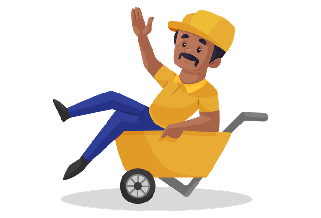 Construction worker is sitting in a trolley Illustration