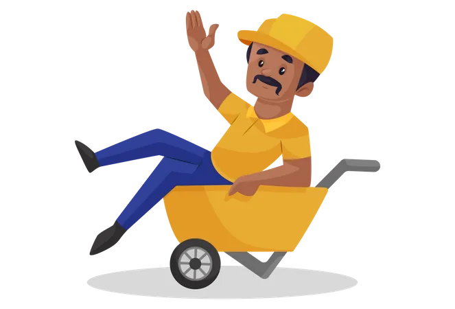 Construction worker is sitting in a trolley  Illustration