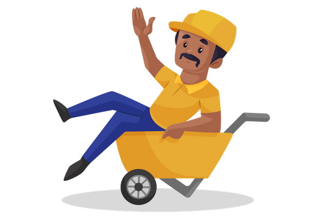 Construction worker is sitting in a trolley  Illustration