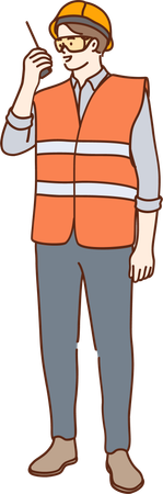 Construction worker is talking on walkie talky  Illustration