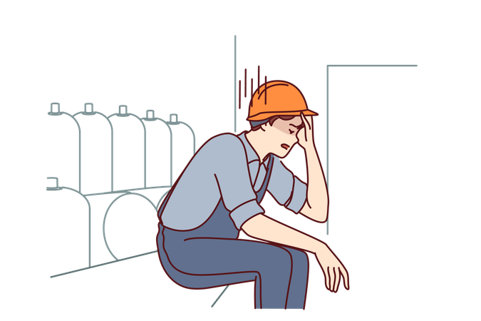 Construction worker is tired  Illustration