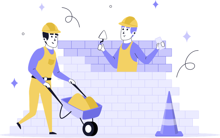 Construction worker making wall  Illustration