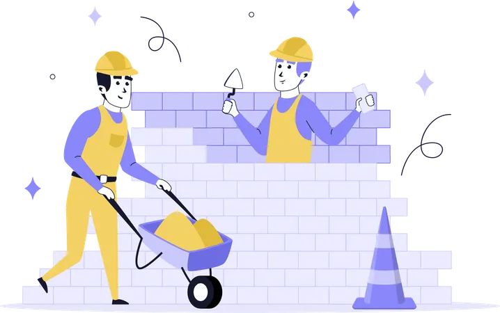 Construction worker making wall  Illustration