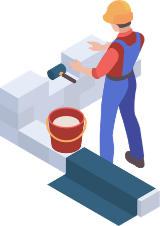 Construction worker making wall  イラスト