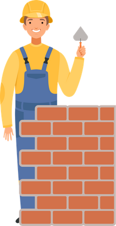 Construction worker making wall  イラスト
