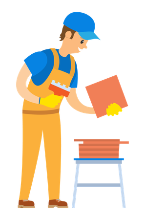 Construction worker making wall  イラスト