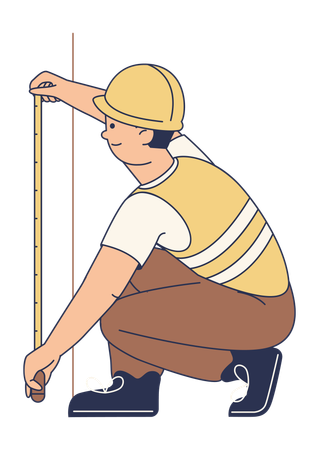 Construction Worker Measuring with Tape  Illustration