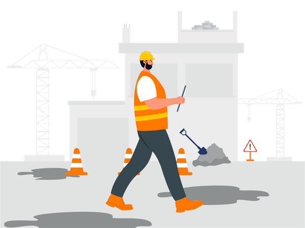 Construction worker on construction site  Illustration