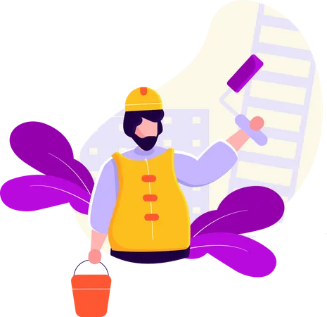 Construction Worker painting wall  Illustration
