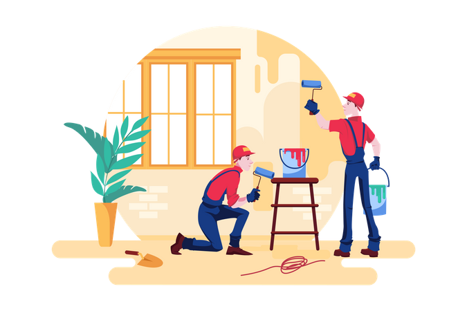 Construction worker painting wall  Illustration