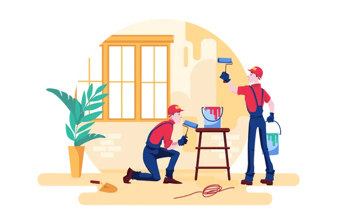 Construction worker painting wall  Illustration