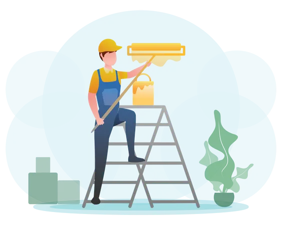 Construction worker painting wall Illustration