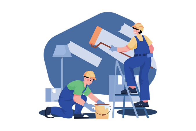 Construction worker painting wall  Illustration