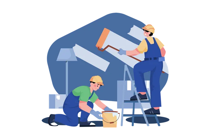 Construction worker painting wall  Illustration