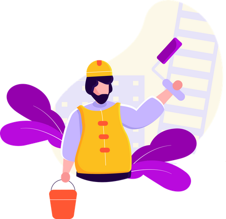 Construction Worker painting wall  Illustration