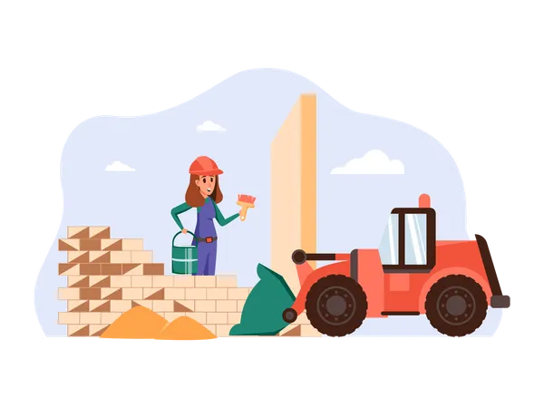 Construction worker painting wall  Illustration