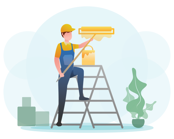 Construction worker painting wall  Illustration