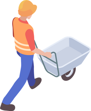Construction worker pushing trolley  Illustration