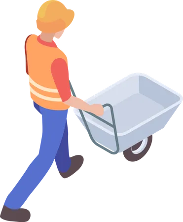 Construction worker pushing trolley  Illustration