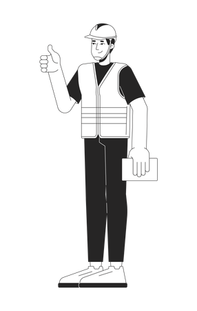 Construction worker showing thumb up  Illustration