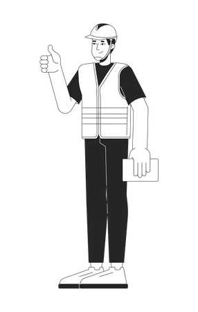 Construction worker showing thumb up  Illustration