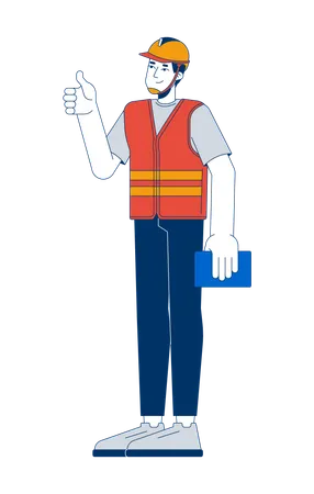 Construction worker showing thumb up  Illustration