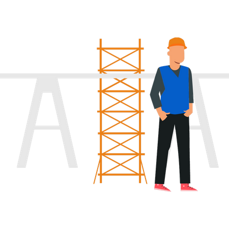 Construction worker standing at construction site  Illustration