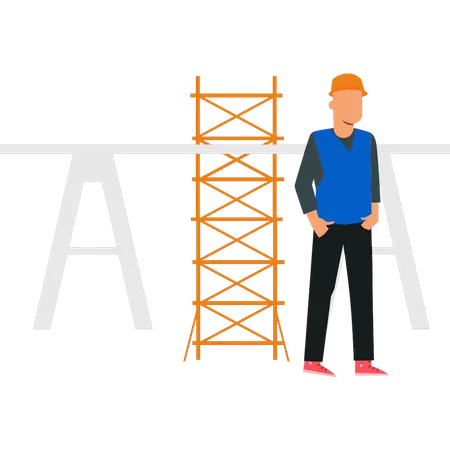 Construction worker standing at construction site  Illustration