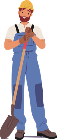 Construction Worker Standing With Shovel In Hand  Illustration