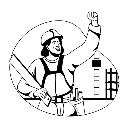 Construction worker standing with tool  Illustration