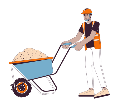 Construction worker transporting concrete on wheelbarrow  Illustration