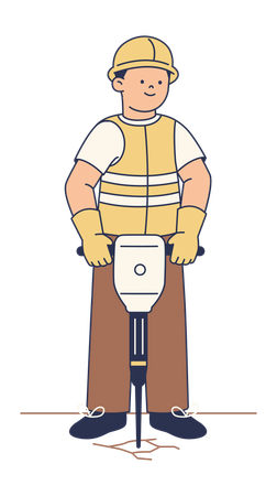 Construction Worker Using Jackhammer  Illustration