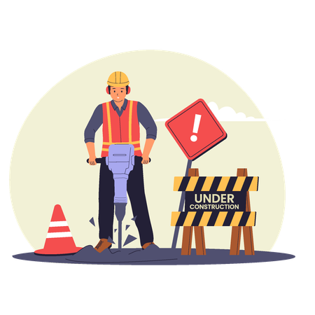 Construction Worker Using Jackhammer  Illustration