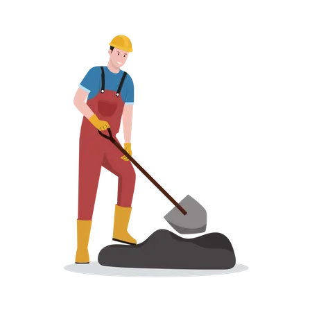 Construction worker using shovel  Illustration